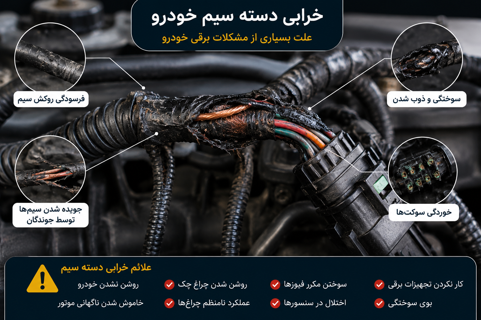 علائم خرابی دسته سیم خودرو؛ 10 نشانه‌ای که نباید نادیده بگیرید